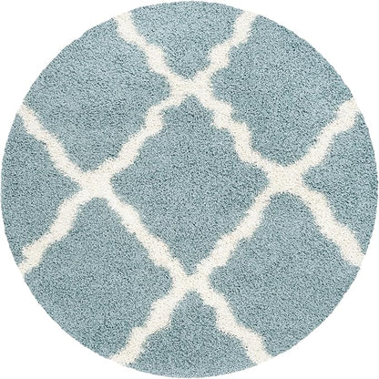 SAFAVIEH Dallas Shag Collection Area Rug - 6' Round, Seafoam & Ivory, Trellis Design, Non-Shedding & Easy Care, 1.5-inch Thick Ideal for High Traffic Areas in Living Room, Bedroom (SGD257C)