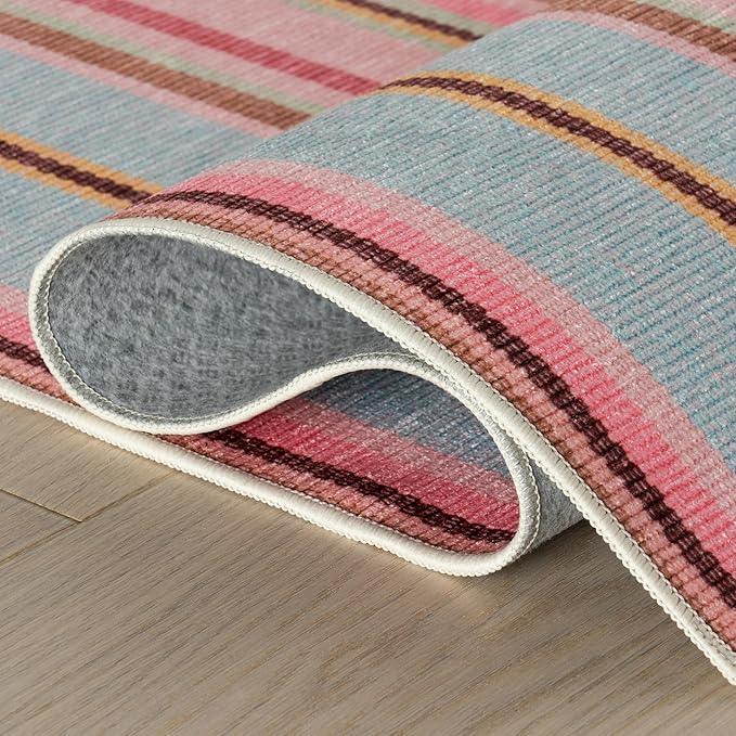 Dash & Albert Jamaica Stripe Multi Machine Washable Rug, 8.5 X 11.5 Feet, Blue/White Stripe Pattern