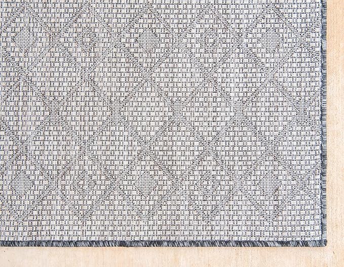 Unique Loom Outdoor Trellis Collection Area Rug - Tribal Trellis (9' x 12' Rectangle, Charcoal Gray/ Natural)