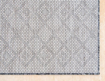 Unique Loom Outdoor Trellis Collection Area Rug - Tribal Trellis (9' x 12' Rectangle, Charcoal Gray/ Natural)