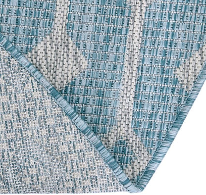 Unique Loom Outdoor Trellis Collection Area Rug - Tribal Trellis (7' 10" Round, Aqua/ Ivory)