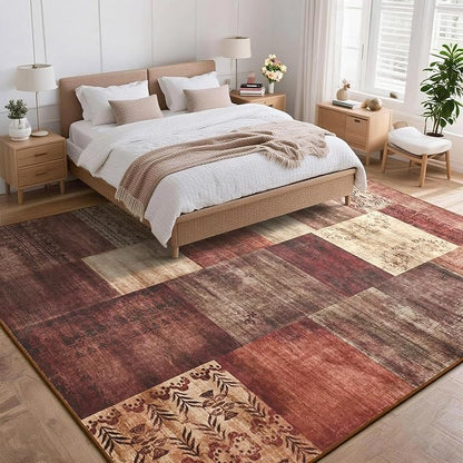 Tepook Modern Area Rug for Living Room, 5x7 Geometric Large Rugs for Bedroom, Washable Patchwork Rug Indoor Non-Slip Throw Carpets for Dining Room Office Farmhouse Home Decor, Red