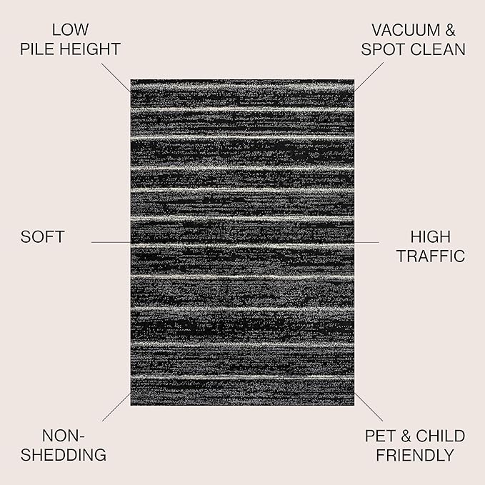 JONATHAN Y Williamsburg Minimalist Stripe Black/Cream Indoor Area Rug, 5x8, Contemporary, Modern, Easy-Cleaning for Living Room, Bedroom, Kitchen, Pet Friendly, Non-Shedding (MOH201F-5)