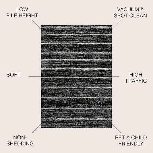JONATHAN Y Williamsburg Minimalist Stripe Black/Cream Indoor Area Rug, 5x8, Contemporary, Modern, Easy-Cleaning for Living Room, Bedroom, Kitchen, Pet Friendly, Non-Shedding (MOH201F-5)