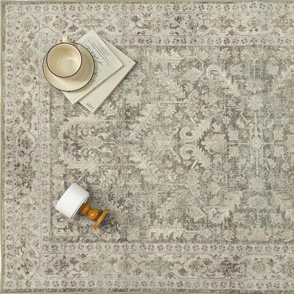 Brown 2x6 Runner Rug Vintage Area Carpet Hallway Indoor Kitchen Washable Low Pile Traditional Distressed Retro Accent Throw Rug Non Slip for Laundry Bathroom Office