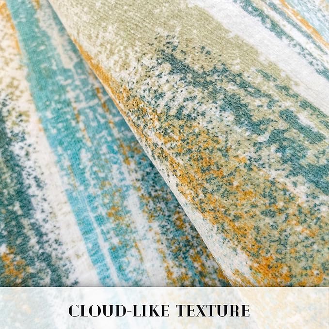 Modern Abstract Runner Rug 2.6x16, Green Mustard Multi Washable Long Kitchen Runner Non-Slip Soft Hallway Rug Runner Thin Print Faux Wool Carpet for Entryway Bedroom Laundry Room Indoor