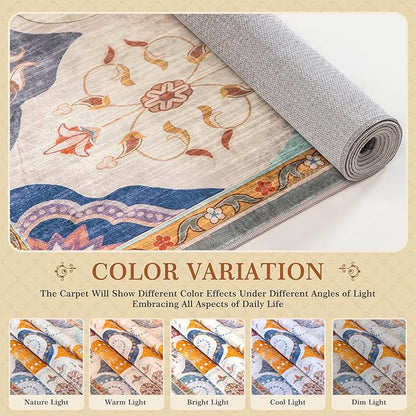 EnHomee Area Rugs 3x5, Soft Washable Rugs for Living Room Bedroom, Boho Non Slip Low Pile Stain Resistant Washable Rug Large Carpet for Dining Room,Easy to Clean Living Room Rug, Colorful
