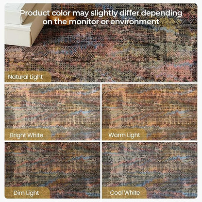 Kokia Abstract Area Rugs 9x12 Bedroom Washable Decor Low Pile Non-Slip Non-Shedding Indoor Brown Yellow Carpet Foldable Stain Resistant Floor Mat Living Room Dining Room, Oslo Fireworks