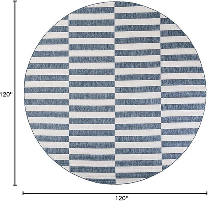 Unique Loom Outdoor Striped Collection Area Rug - Striped (10' Round Blue/Ivory)