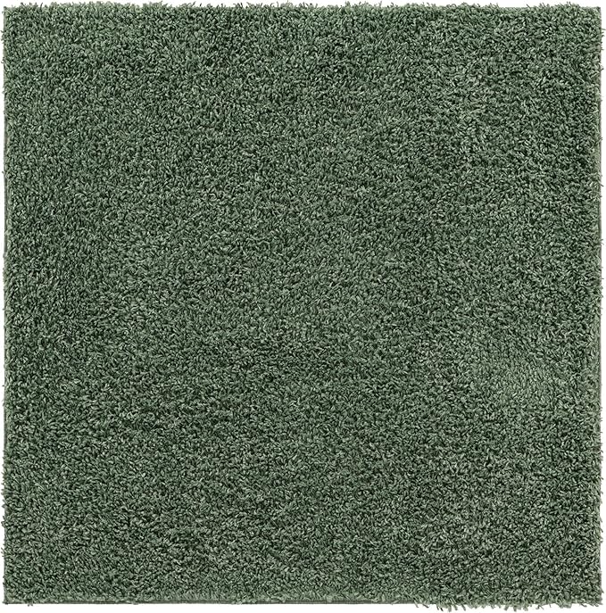 Unique Loom Davos Shag Collection Area Rug - Solid (3' 3" Square, Sage)