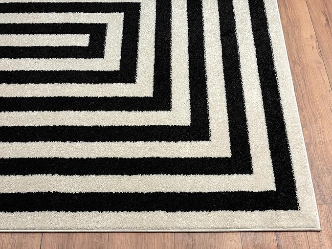 Abani Contemporary Black & Ivory 4' x 6' Area Rug, Contrasting Geometric Modern Stripe Symmetrical Living Room Carpet Rugs
