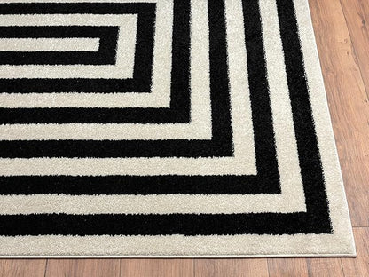 Abani Contemporary Black & Ivory 4' x 6' Area Rug, Contrasting Geometric Modern Stripe Symmetrical Living Room Carpet Rugs