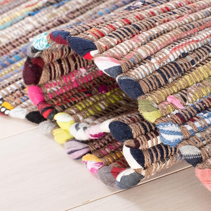 SAFAVIEH Rag Rug, Collection Area Rug - 3' Round, Rust & Multi, Handmade Boho Stripe Cotton, Ideal for High Traffic Areas in Living Room, Bedroom (RAR121E)