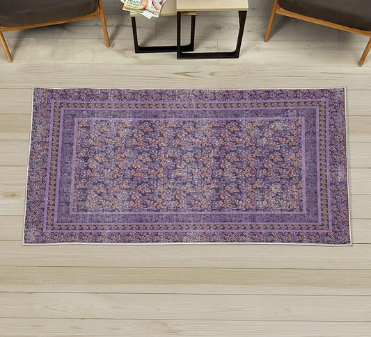 Ambesonne Floral Decorative Rug, Botanical Design Art Colorful Nasturtium Flowers Garden Art on Dark Background, Quality Carpet for Bedroom Dorm and Living Room, 2' x 5', Purple Grey