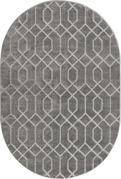 Unique Loom Glam Collection Area Rug - Trellis (4' 1" x 6' 1" Oval, Gray Silver/ Silver)