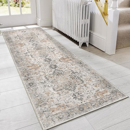 GENIMO Runner Rug 2'6"x6 Machine Washable Non Slip Vintage Hallway Runner Rug, Low Pile Lightweight Rugs for Indoor Entryway, Hallway, Kitchen and Corridor, Light Taupe Brown