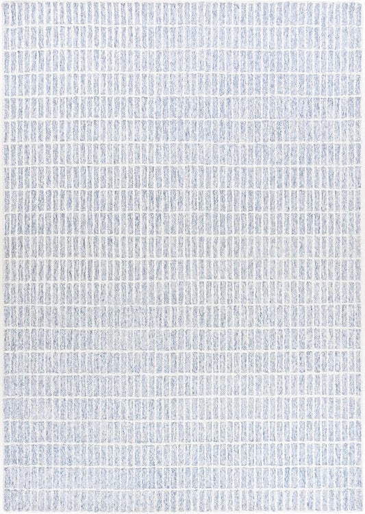 Hand-Tufted 100% Wool Area Rug – Unique Modern Geometric Grid Pattern, Soft Plush Textured Carpet for Living Room, Bedroom, Dining Room & Entryway (Blue, 9' x 12')