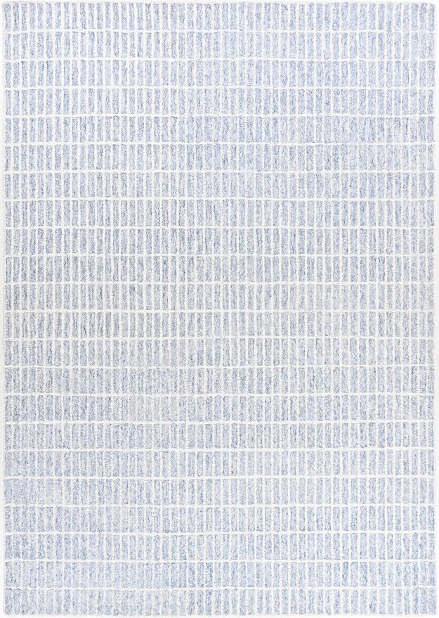 Hand-Tufted 100% Wool Area Rug – Unique Modern Geometric Grid Pattern, Soft Plush Textured Carpet for Living Room, Bedroom, Dining Room & Entryway (Blue, 7' x 9')