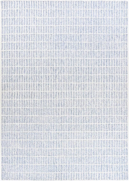 Hand-Tufted 100% Wool Area Rug – Unique Modern Geometric Grid Pattern, Soft Plush Textured Carpet for Living Room, Bedroom, Dining Room & Entryway (Blue, 7' Round)