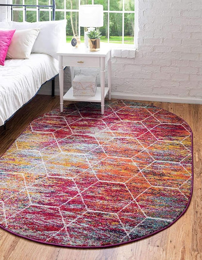 Unique Loom Trellis Frieze Collection Area Rug - Geometric (5' x 8' Oval, Multi/ Ivory)