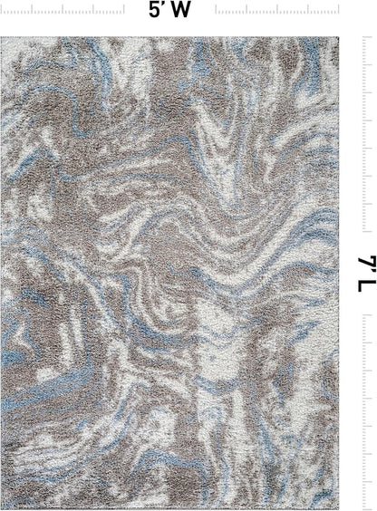 Rugshop Abstract Marble Shag Area Rug Blue 5' x 7' Great for Bedrooms, Living Rooms, or Under Coffee Tables