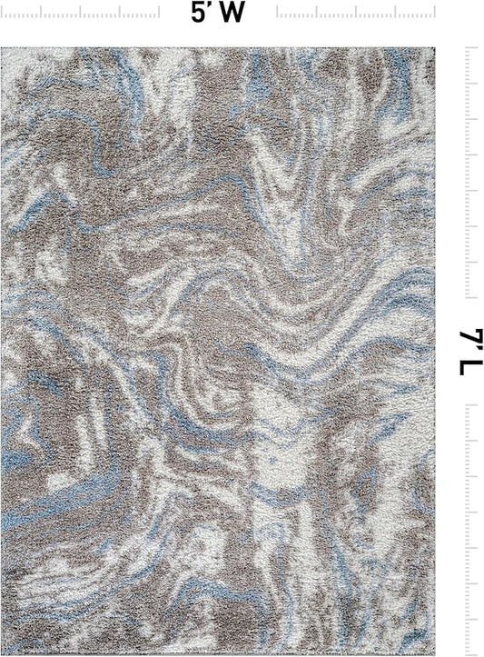 Rugshop Abstract Marble Shag Area Rug Blue 5' x 7' Great for Bedrooms, Living Rooms, or Under Coffee Tables