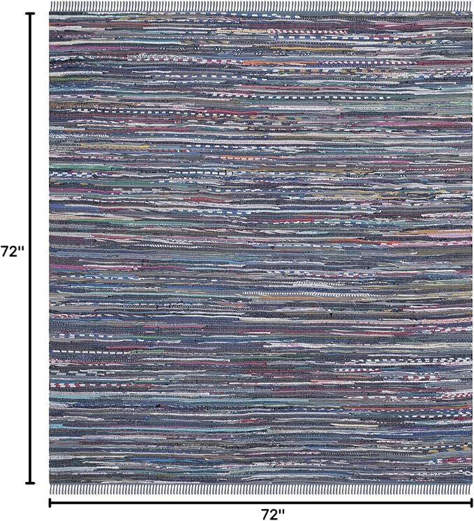 SAFAVIEH Rag Rug Collection Area Rug - 6' Square, Purple & Multi, Handmade Boho Stripe Cotton, Ideal for High Traffic Areas in Living Room, Bedroom (RAR121D)