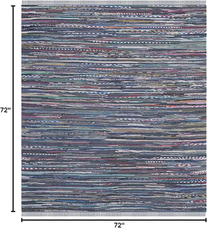 SAFAVIEH Rag Rug Collection Area Rug - 6' Square, Purple & Multi, Handmade Boho Stripe Cotton, Ideal for High Traffic Areas in Living Room, Bedroom (RAR121D)