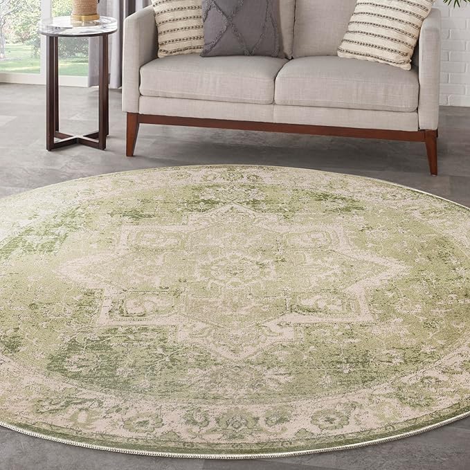 Nourison Home Astra Machine Washable Blue Green 7'10" x Round Area Rug - Easy Clean, Non Shedding, Bed Room, Living Room, Dining Room, Kitchen (8' x Round)