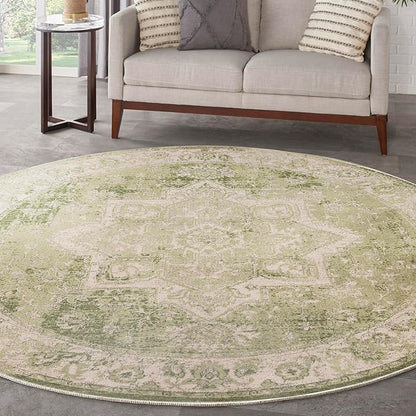 Nourison Home Astra Machine Washable Blue Green 7'10" x Round Area Rug - Easy Clean, Non Shedding, Bed Room, Living Room, Dining Room, Kitchen (8' x Round)