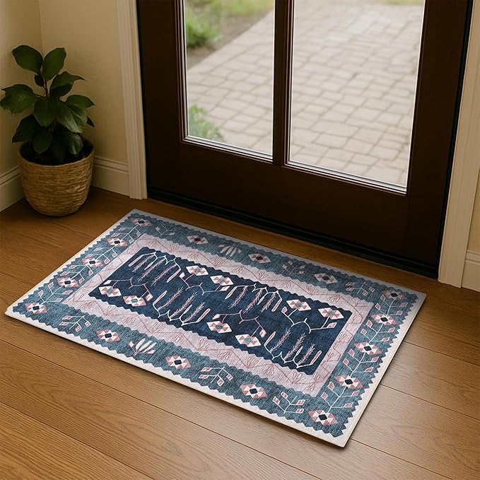 Washable Area Rug, Modern Farmhouse, Vintage, Turkish, Bohemian, Distressed, Oriental, Traditional, Rugs for Living Room, Dining, Bedroom, Office, Entryway, Foyer, (862CN, 2' x 3')