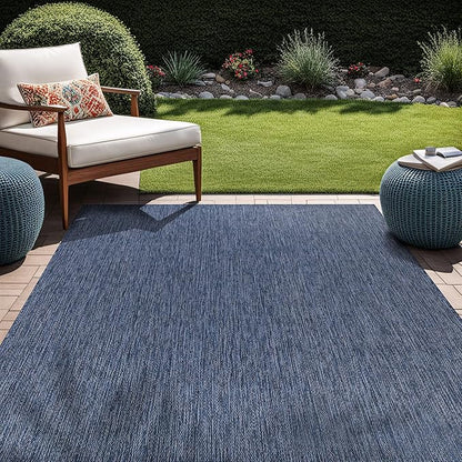 Beverly Rug Indoor Outdoor Rug 5x7, Washable Outside Carpet for Patio, Deck, Porch, Solid Modern Area Rug, Water Resistant, Azure Blue