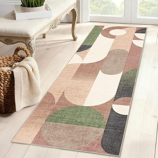 Modern Runner Rug 2x6 Washable Rug Runners for Hallway Kitchen,Long Rugs for Bedroom Entryway Bathroom,Non Slip Retro Rust Orange Geometric Floor Carpet