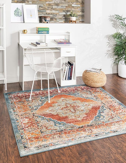 Unique Loom Isabella Collection Area Rug - Rossellini (5' 4" Square, Rust Red/ Beige)