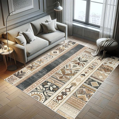 Ambesonne Southwestern Decorative Rug, Geometric Designs with Botanical Forms in Earthy Ethnic Color Palette, Quality Carpet for Bedroom Dorm and Living Room, 2' 2" x 3' 7", Black Brown Grey