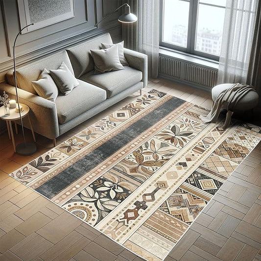 Ambesonne Southwestern Decorative Rug, Geometric Designs with Botanical Forms in Earthy Ethnic Color Palette, Quality Carpet for Bedroom Dorm and Living Room, 2' 2" x 3' 7", Black Brown Grey