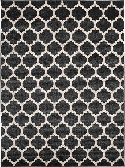 Rugs.com Lattice Collection Rug – 9' x 12' Black Medium Rug Perfect for Living Rooms, Large Dining Rooms, Open Floorplans