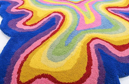 Irregular Shaped Handmade Wool Rug | Modern Colourful Stripe Premium Area Rug Perfect for Home Decor (IR-C, 6x6 ft)
