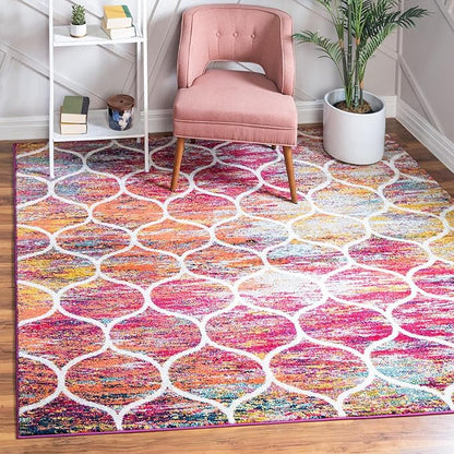 Rugs.com Lattice Frieze Collection Rug – 3' Square Multi Medium Rug Perfect for Living Rooms, Kitchens, Entryways