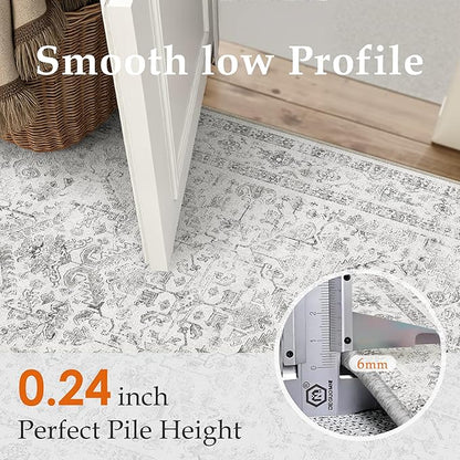 Grey 3x4 Entryway Rug Vintage Area Carpet Indoor Kitchen Washable Neutral Door Mat Entrance Small Low Pile Traditional Distressed Gray Retro Accent Throw Rug Non Slip Office Bathroom