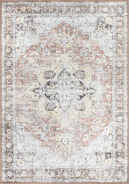 Bloom Rugs Washable Non-Slip 4' x 6' Rug - Blush/Beige Traditional Medallion Area Rug for Living Room, Bedroom, Dining Room, and Kitchen - Exact Size: 4' x 6'