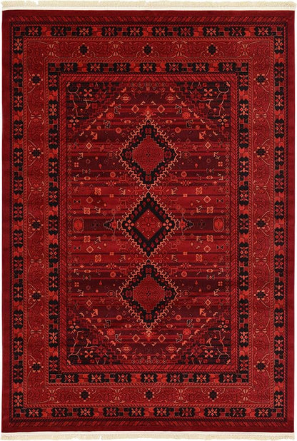 Unique Loom Tekke Collection Area Rug - Sheibani (7' 1" x 10' Rectangle, Red/ Black)