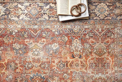 Loloi Layla Collection LAY-02 Spice/Marine 2'-6" x 12'-0" .13" Thick Runner Rug, Soft, Durable, Vintage Inspired, Distressed, Low Pile, Non-Shedding, Easy Clean, Printed, Living Room Rug