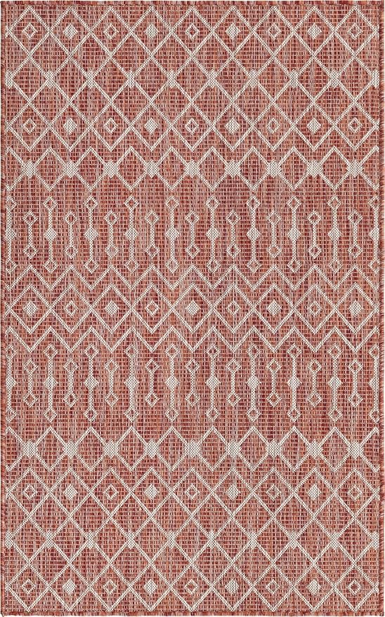 Unique Loom Outdoor Trellis Collection Area Rug - Tribal Trellis (3' 3" x 5' 3" Rectangle, Rust Red/ Ivory)