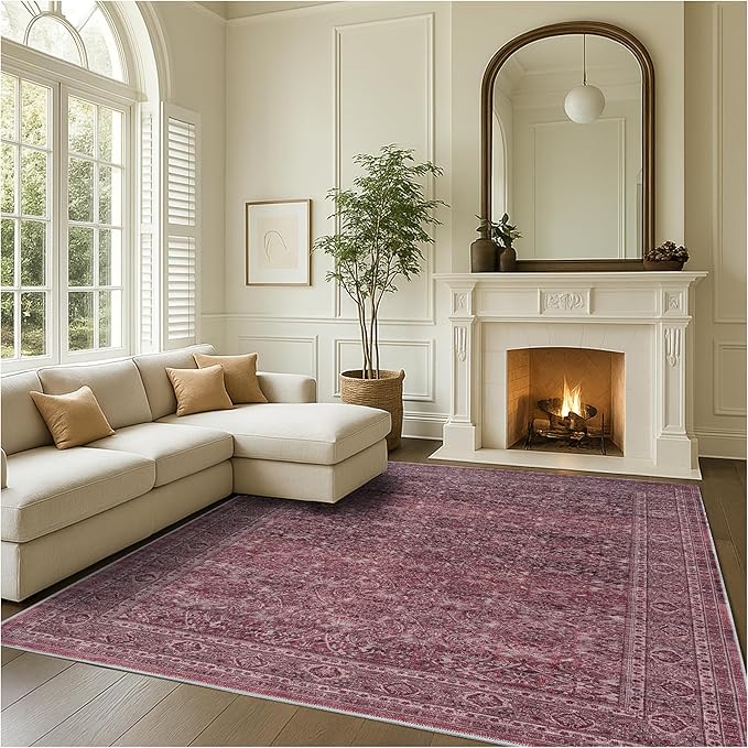 Fame Rugs Turkish Rug. Washable Vintage Oriental Antique Inspired Traditional Doormat Small Modern Area Rugs Luxury Entryway Entry Bedroom Bathroom Kitchen (395RR, 4'9 x 6'9)