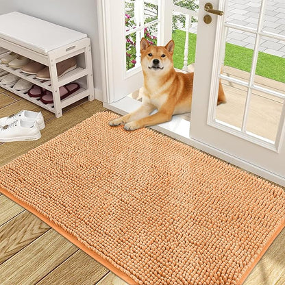 OLANLY Dog Door Mat for Muddy Paws 48x30, Absorbs Moisture and Dirt, Absorbent Non-Slip Washable Doormat, Quick Dry Chenille Mud Mat for Dogs, Entry Indoor Entryway Carpet for Inside Floor, Orange