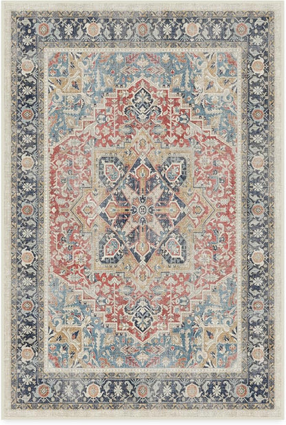 RUGGABLE Washable Vintage Area Rug – Kamran Cayenne Red 4x6, Stain-Resistant, Non-Slip – Medium Machine Washable Rugs for Living Room, Bedroom, Hallway, Entryway & Office–with Standard Pad