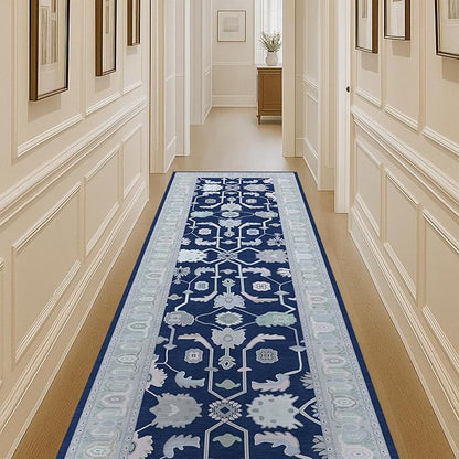 Fame Living Navy Blue Oushak Rug, Modern Rugs, Vintage, Turkish, Eclectic, Floral, Pastel, Washable, Small Throw, Accent Area Rug for Living Room, Bedroom, Kitchen, Bathroom, 2'5"x4'9
