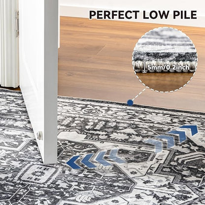 EnHomee 5x7 Area Rugs Washable for Bedroom, Boho Vintage Rugs, Foldable Area Rug for Dining Room, Non-Slip Soft Living Room Rug, Low Pile Large Carpet for Bathroom, Grey