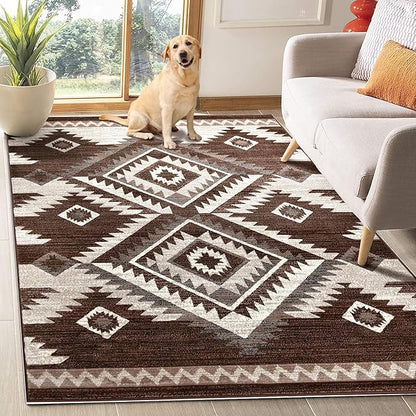 YHSF South West Native American Rug Ritz – Native Tribal American Indian Inspired Rug - Living Room, Bedroom, Hallway, Entryway & High-Traffic Area Rugs - Washable - Soft - Espresso, 5 Feet x 7 Feet